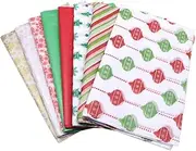 jojofuny 50pcs Christmas Wrapping Paper Red Green Tissue Paper Rustic Santa Snowmen Snowflakes for Holiday Bag Boxes Wrapping Paper DIY Xmas Party Decoration