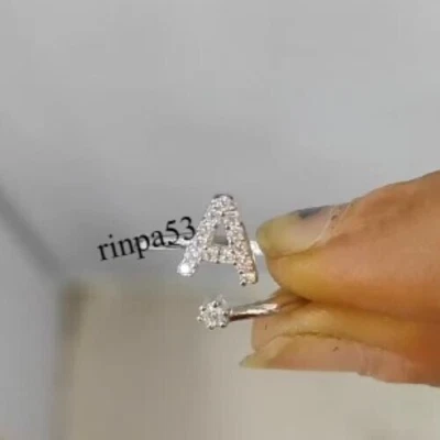 Initial Letter Adjustable Women's Toe Ring Cubic Zirconia 925 Sterling Silver