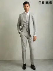 Reiss Grey Slice Puppytooth-Check Suit Waistcoat Wool-Blend (F29239) | $310