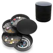 Catzon Jewelry Storage Box 4-Layer Rotatable Jewelry Accessory Organizer Tray with Lid for Rings Bracelets -Black