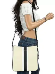 MICHAEL KORS JET SET TRAVEL LARGE MESSENGER CROSSBODY BAG BEIGE BLACK