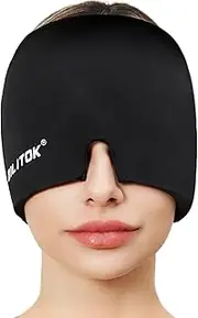 Migraine Relief Gel Ice Head Wrap, Hot and Cold Therapy Headache Relief Hat, Migraine Cap for Puffy Eyes, Headache Eyes Mask for Sinus, Tension and Stress Relief, Black