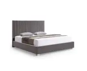 Bed Frame Velvet Fabric Upholstery Stainless Steel Feet in Queen Grey