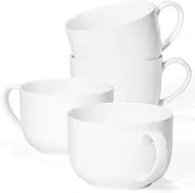 24 OZ Large Bone China Coffee Mug, Lightweight White Porcelain Cereal Coffee Mugs Set of 4, Big Soup Mugs with Handles for Cappuccino Latte Milk for Kitchen Men Women, Dishwasher & Microwave Safe