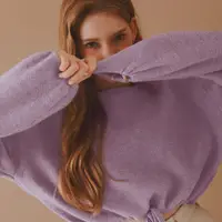 在飛比找蝦皮商城優惠-AIR SPACE LADY 下襬綁帶澎袖鬆軟毛衣(紫)
