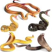 Techshining 5pcs Realistic Fake Snake Toy Figurines - Prank Rubber Props for Scaring Birds - Cobra, Boa Constrictor, Corn Snake Wild Life Figures