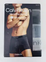 3-Pack Calvin Klein Men’s Microfiber Stretch Boxer Briefs, Black & Grey - Large