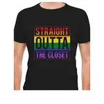 百搭【DIY 男士 T 恤】 STRAIGHT OUTTA THE CLOSET LGBT FLAG 搞笑同性戀女同性戀