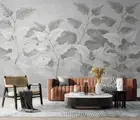 3D Gray Background Leave Self-adhesive Removeable Wallpaper Wall Mural