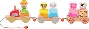Kisangel Train Toy Set for Boys and Girls Wooden Train Animals Three-Section Plaything for Boys Girls