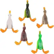 5pcs Duck Topwater Fishing Lure 3D Rubber Artificial Bait Floating Duck Fishing Lure with Hooks Bass Fishing Bait