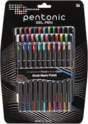 Pentonic Gel Pens, 36 Count, 36 Assorted Colors (Assorted Color, Neon, Pastel & Glitter), Medium & Fine Point, Smooth Writing For Journaling (1002358)
