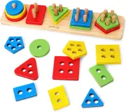 Coogam Wooden Sorting Stacking Toys, Shape Color Recognition Blocks Matching Puz
