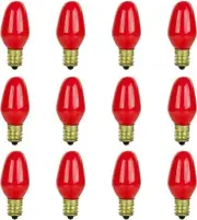 12Pack 7W C7 Light Bulb, Red Glow, Dimmable Small Night Light, E12, 120V