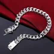 Pulsera Para Hombre Plateada Pulsera de cadena sólida exquisita de Plata Sterlin