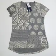 Champion Womens XL Shirt Gray Mixed Print European Fit Cap Sleeve Cotton New