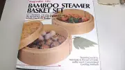 New Progressive Steamer 3 Pc Lidded Bamboo Steamer Basket Set