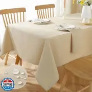 Faux Linen Rectangle Tablecloth, Waterproof Washable Natural Textured Fabric