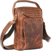 [ROCHERE] Genuine Leather Messenger Sling Bag for Men – Vintage Crossbody Shoulder Bag with Top Handle, Multi-Pocket Design & Adjustable Strap – Stylish Travel & Everyday Bag