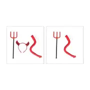 Devil Horn Headband & Tail & Choker Hairpin Kit for Halloween Party Unisex