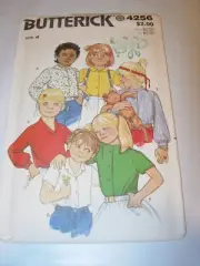 GIRLS CHILDS UNCUT BUTTERICK 4256 Sewing Pattern BUTTON SHIRT BLOUSE TOP SIZE 4