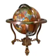 13" Tall Amber Pearl Copper Stand Gem Gemstone World Map Globe Globes Maps