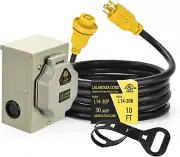 30 Amp 4 Prong 10FT Generator Extension Cord and Inlet Box with Locking Connecto