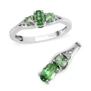 0.80ctw Tsavorite & Zircon Ring & Pendant Set Platinum Plated Size 7