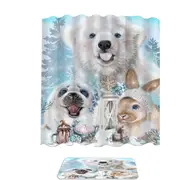 Winter Snowflake Kisses Polar Bear Seal and Bunny Shower Curtain