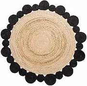 Round Farmhouse Rug Handmade Beige with Black Circle Design Jute Area Rug for Home Decor, Kitchen, Hallway, Living Room (60 x 60 Inch (5 Feet Round))