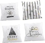 Anneome 4pcs Christmas Gold Embossed Pillowcase Set Pillow Cover Xmas Theme White Decorative Pillow Case for Bed Couch Sofa