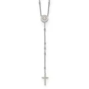 Sterling Silver Rhodium-Plated Beaded Angel Rosary Necklace