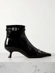 [GANNI] GANNI - Buckled Vinyl Point-toe Ankle Boots - Black - IT36 IT 36 Black