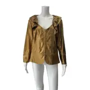 $2195 NWT St. John Couture Copper Gold Metallic Ruffle Suede Jacket size 14