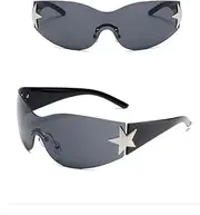 [Generic] Rimless Y2K Sunglasses for Women Men, Wrap Around Fashion Sunglasses Oversized Frameless Trendy 2000s Trendy Sun Glasses (Black)