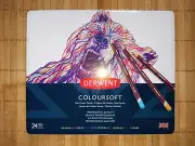 24 Derwent ColourSoft Colored Pencils Thick Creamy 4mm Leads Metal Tin 0701027