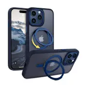 Magnetic MagSafe Phone Shockproof Case Ring Stand Cover - For Apple iPhone 15 Pro Max (Blue)