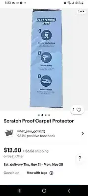 Panther Armor Scratch-Proof Carpet Protector Clear 12.20”x43.31” Medium Size