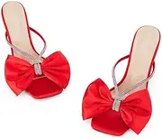 [Coutgo] Women's Bow Tie Slide Sandals Rhinestone Backless Mules Open Toe Stiletto Heels Dress Pumps Shoes