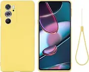 Case for Motorola Edge 30 Pro/Motorola Edge X30, Liquid Silicone Protective Phone Case for Motorola Edge 30 Pro/Motorola Edge X30 with Silicone Lanyard, Slim Thin Soft Shockproof Yellow