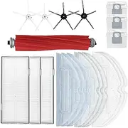 [HUAYUWA] Vacuum Accessories Set Compatible with Roborock S7 MaxV Ultra/G10S/G10S Pro Robot Vacuum Cleaner Spare Parts, 1 Brushroll + 4 Pentagon Side Brushes + 3 Filters + 9 Mixed Rags + 3 Dust Bags