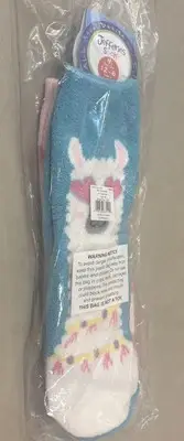 Jefferies Socks Girls Fun Comfy Llama Hearts Fuzzy Non-Skid Slippers 2PK. NEW