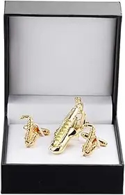 [WHIMSIMART] Tie bar Cuff links necktie clip for tie pin for men's gift golden sax tie bars cufflinks tie clip set (Color : 3)