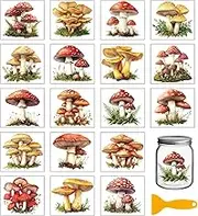 GLOBLELAND 18 Sheets Retro Mushrooms Transfer Stickers 3.9x3.6inch Plants Colorful Transfer Decal Rub on Transfer for Cup Decal Vase Glass Art Crafts Decorations
