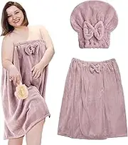 Xtinmee 1 Sets Plus Size Womens Wrap Towel with Hair Towel Bath Towel Wrap Shower Dress Towel Spa Wraps for Women's Bathrobe