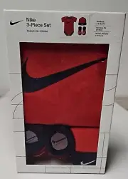 Nike Swoosh Baby Bodysuit Hat and Booties 3 Piece Set Red Navy 0-6 Months New
