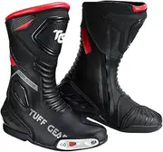 TUFF GEAR Motorcycle Boots Premium Microfiber Leather - Waterproof Sport Men’s Racing Boots With Anti-Slip Sole, Toe, Heel, Shin & Ankle Protection For Motorbike Riding