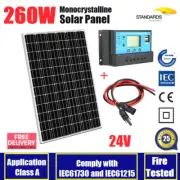 24V 260W Mono Solar Panel 24V Battery Charging 36V PV 30A Regulator 2m Cable Plu