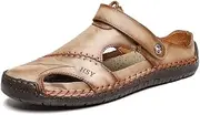 [HYZXK] Hand Stitching Soft Bottom Mens Sandals Outdoor Open Toe Leather Sandals New Casual Men's Sandals Summer Comfortable Beach Shoes Large Durable Breathable for Trekking Hiking
