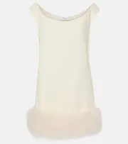 [Blumarine] Blumarine Feather-trimmed crêpe minidress AU 10 white